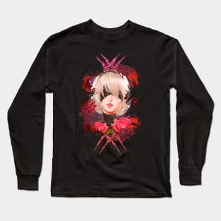 Android Girl - Red Abstract Long Sleeve T-Shirt